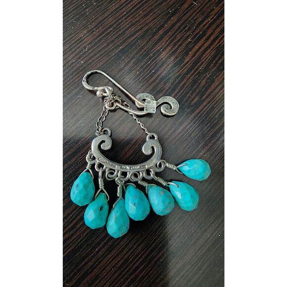 Thailand Sterling Silver Turquoise Nugget Chandelier Dangle Earrings - Picture 4 of 5